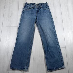 Levis Low Loose Wide Leg Jeans Women's 26 Light Wash Distressed Denim